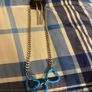 Paparazzi Vibrant Blue and Silver Heart  necklace and earring set